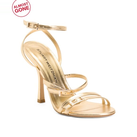 STUART WEITZMAN Golden Made In Spain Leather Georgie 100 Sandals - Picture 1 of 2